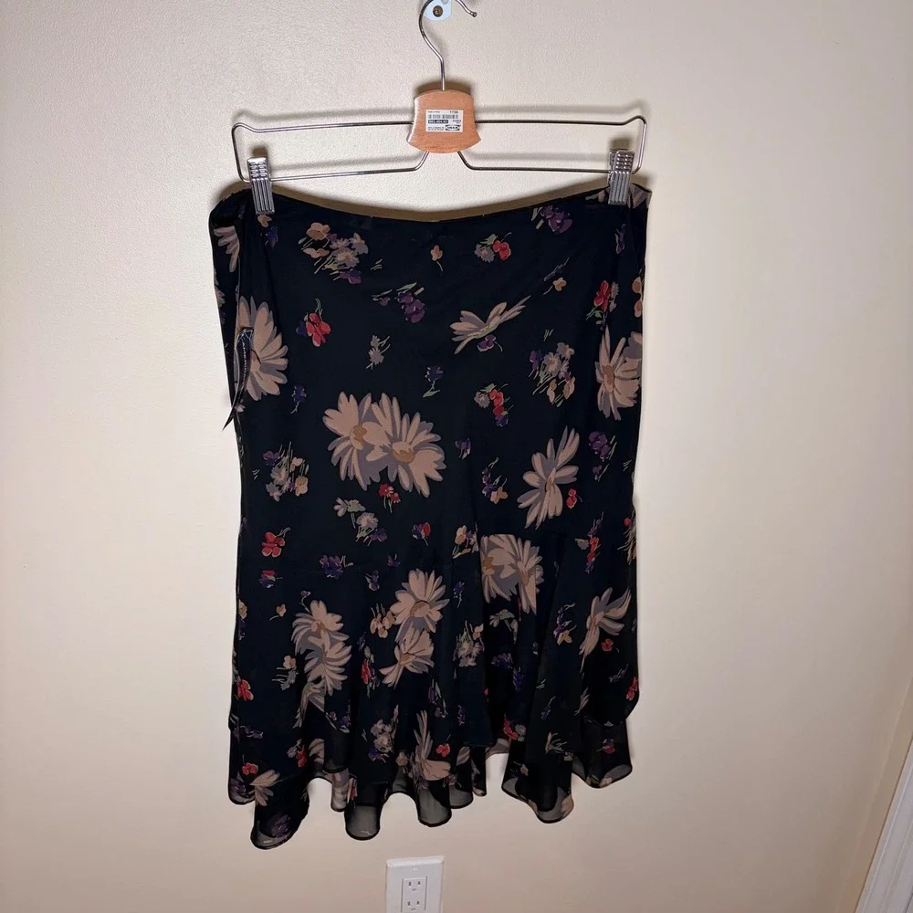 American Living Skirt Women L Black Floral Tiered Ruffle Chiffon Midi Skirt